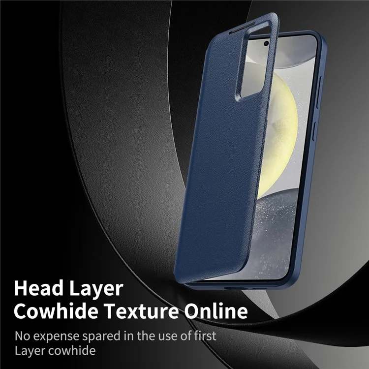 Für Samsung Galaxy S24 Ultra Leder-Handyhülle mit Sichtfenster und Kartenfach - Saphir