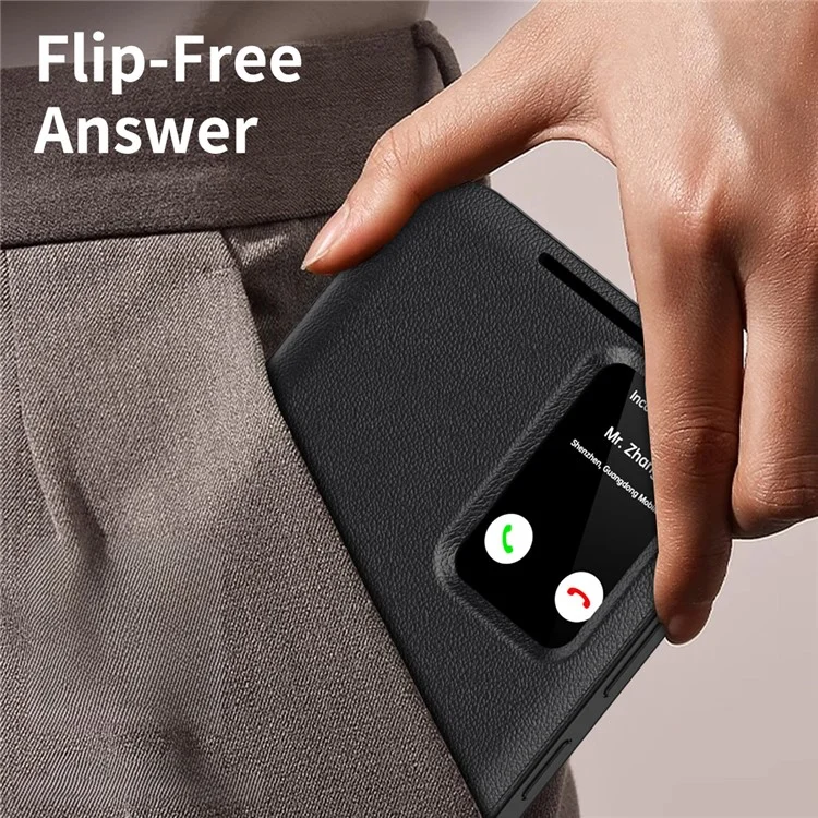 Coque de téléphone en cuir avec fenêtre d'affichage et fente pour carte pour Samsung Galaxy S24 Ultra - Noir