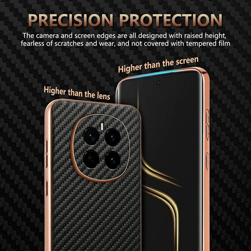 AZNS For Honor Magic7 5G Case Electroplating Carbon Fiber Texture PU + TPU Phone Cover - Black
