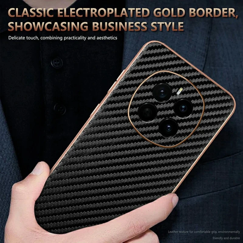 AZNS For Honor Magic7 5G Case Electroplating Carbon Fiber Texture PU + TPU Phone Cover - Black