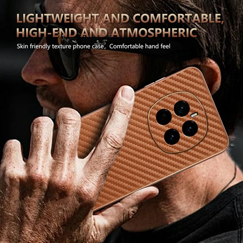 AZNS For Honor Magic7 5G Case Electroplating Carbon Fiber Texture PU + TPU Phone Cover - Black