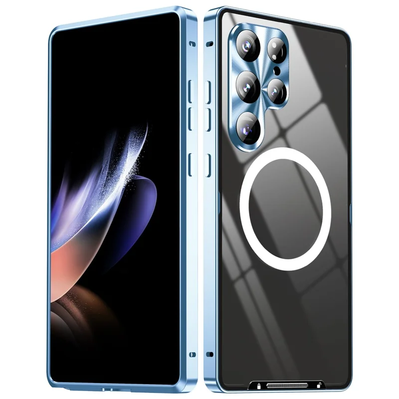 For Samsung Galaxy S25 Ultra Magnetic Case Metal Frame Matte Phone Cover - Blue