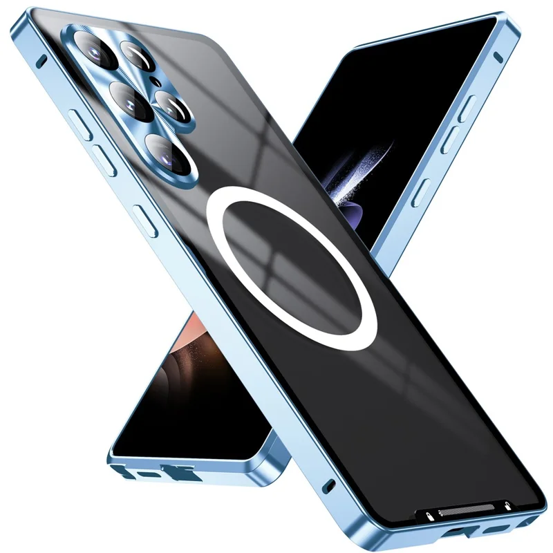 For Samsung Galaxy S25 Ultra Magnetic Case Metal Frame Matte Phone Cover - Blue