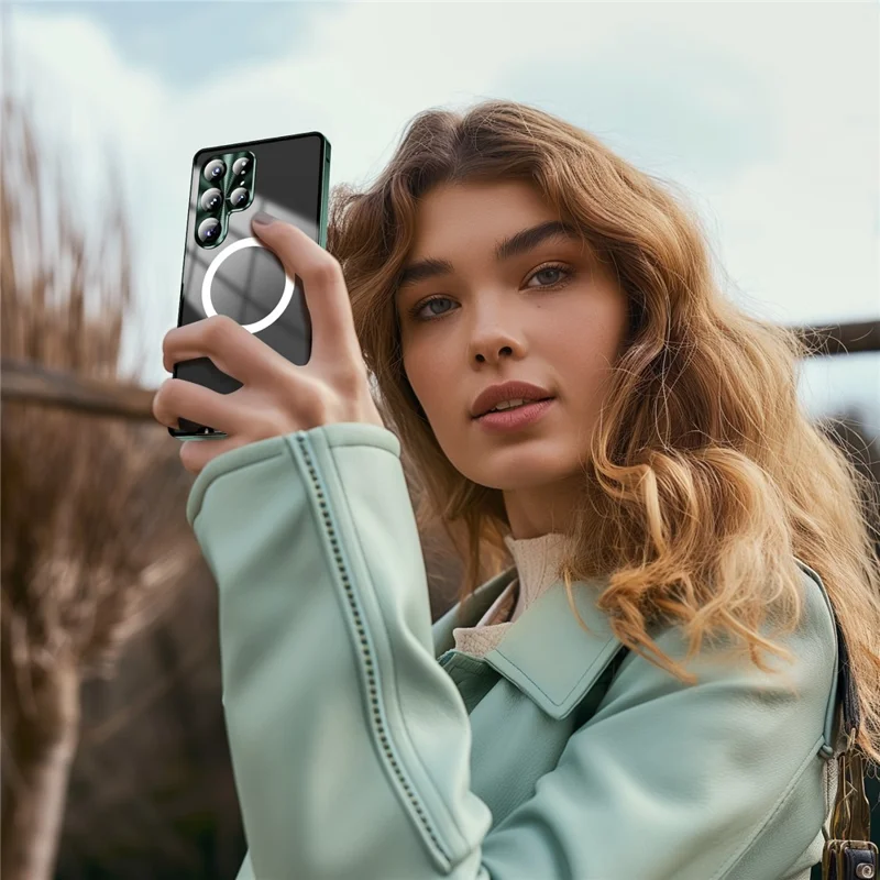 For Samsung Galaxy S25 Ultra Magnetic Case Metal Frame Matte Phone Cover - Blue