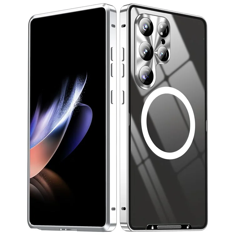 For Samsung Galaxy S25 Ultra Case Compatible with MagSafe Metal Frame Matte Phone Cover - Silver