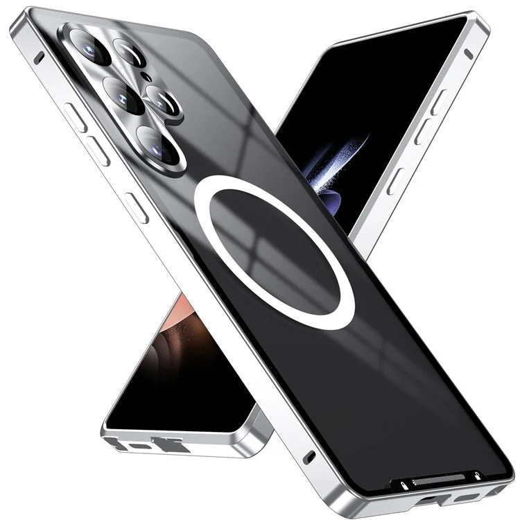 For Samsung Galaxy S25 Ultra Case Compatible with MagSafe Metal Frame Matte Phone Cover - Silver