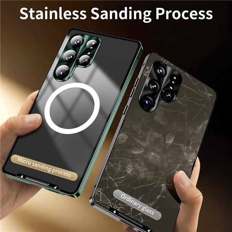 For Samsung Galaxy S25 Ultra Case Compatible with MagSafe Metal Frame Matte Phone Cover - Silver