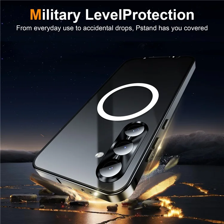 Capa para Samsung Galaxy S25+ compatível com MagSafe, estrutura de metal fosca - Preta