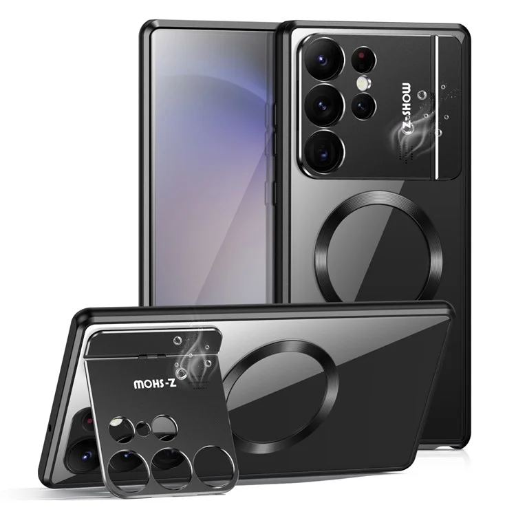 Capa magnética com suporte para Samsung Galaxy S25 Ultra em liga metálica + acrílico com difusor de aromaterapia - Preto