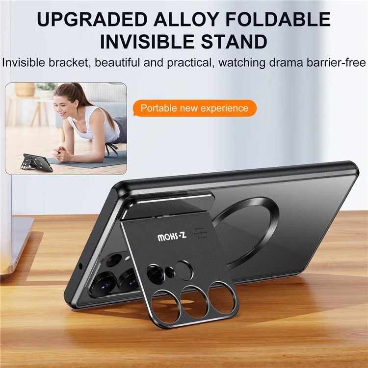 Capa magnética com suporte para Samsung Galaxy S25 Ultra em liga metálica + acrílico com difusor de aromaterapia - Preto