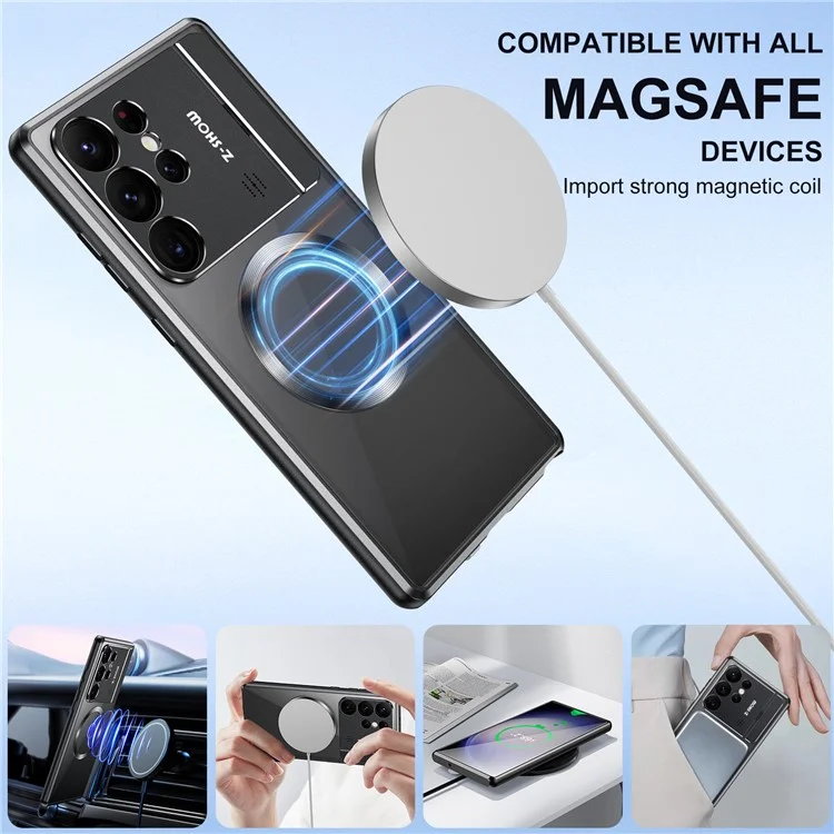 Capa magnética com suporte para Samsung Galaxy S25 Ultra em liga metálica + acrílico com difusor de aromaterapia - Preto