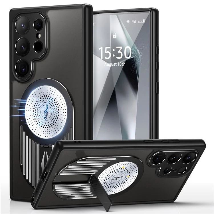 Funda para Samsung Galaxy S25 Ultra con soporte de pie, de silicona y PC, cubierta de teléfono con disipación de calor de grafeno - Negro