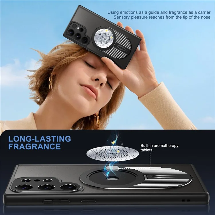 Funda para Samsung Galaxy S25 Ultra con soporte de pie, de silicona y PC, cubierta de teléfono con disipación de calor de grafeno - Negro