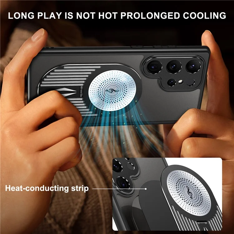 Funda para Samsung Galaxy S25 Ultra con soporte de pie, de silicona y PC, cubierta de teléfono con disipación de calor de grafeno - Negro