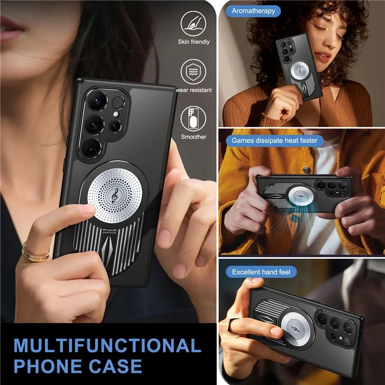 Funda para Samsung Galaxy S25 Ultra con soporte de pie, de silicona y PC, cubierta de teléfono con disipación de calor de grafeno - Negro