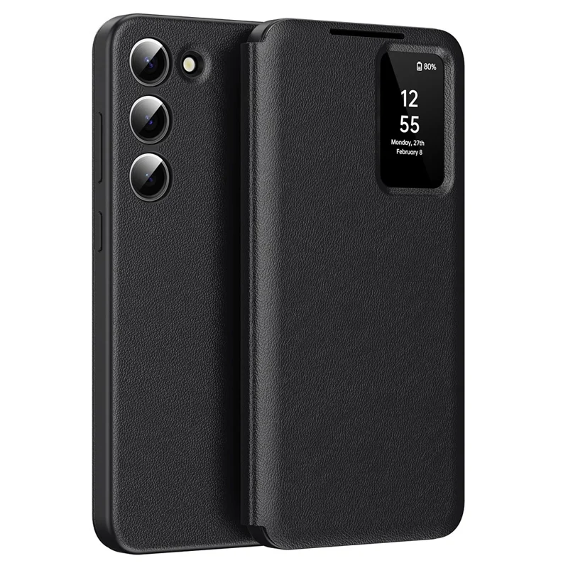Custodia in pelle per Samsung Galaxy S23 con finestra di visualizzazione e slot per schede - Nero