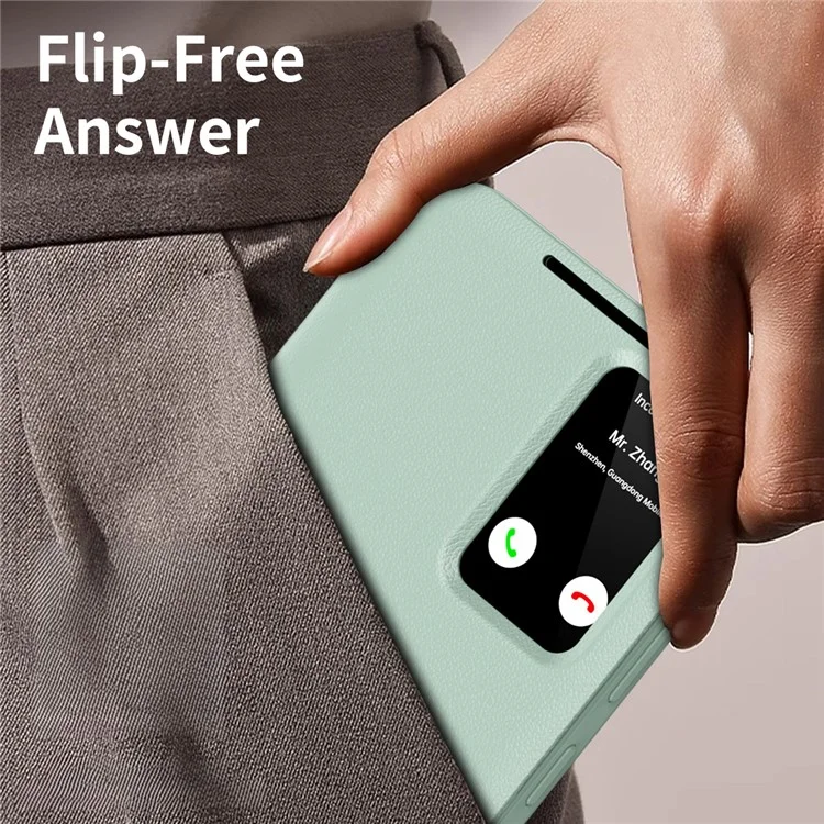 Funda de teléfono de cuero con ventana de visualización y ranura para tarjeta para Samsung Galaxy S23 - Verde claro
