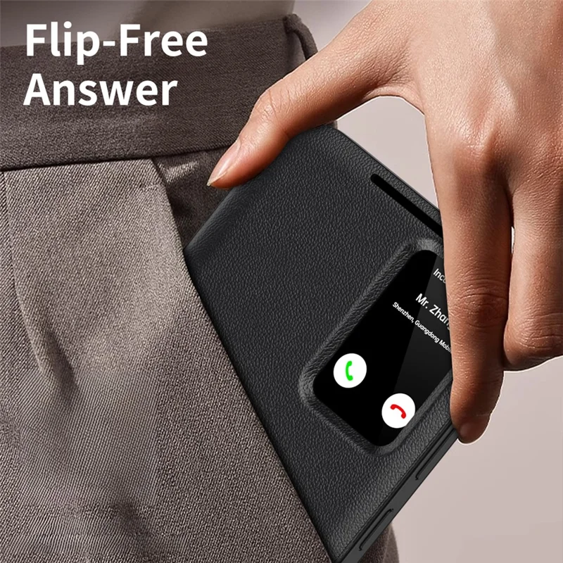 For Samsung Galaxy S23+ Case Leather Phone Cover with View Window Card Slot - Black