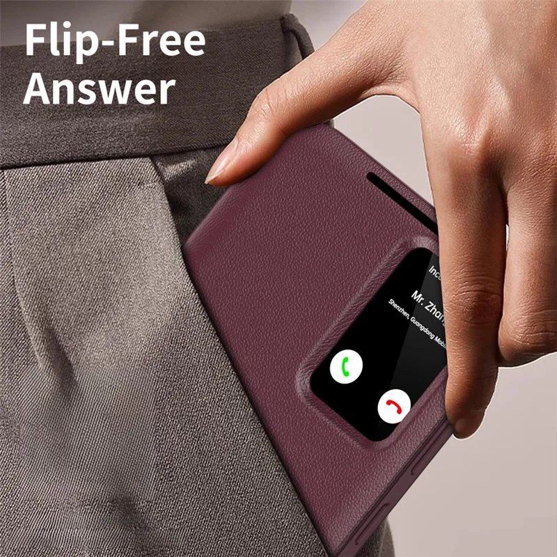Étui pour Samsung Galaxy S23+ en cuir avec fenêtre d'affichage et fente pour carte - Rouge vin