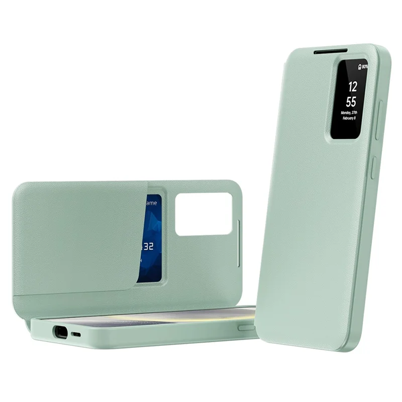 Étui en cuir avec fenêtre d'affichage et fente pour carte pour Samsung Galaxy S23+ - Vert clair