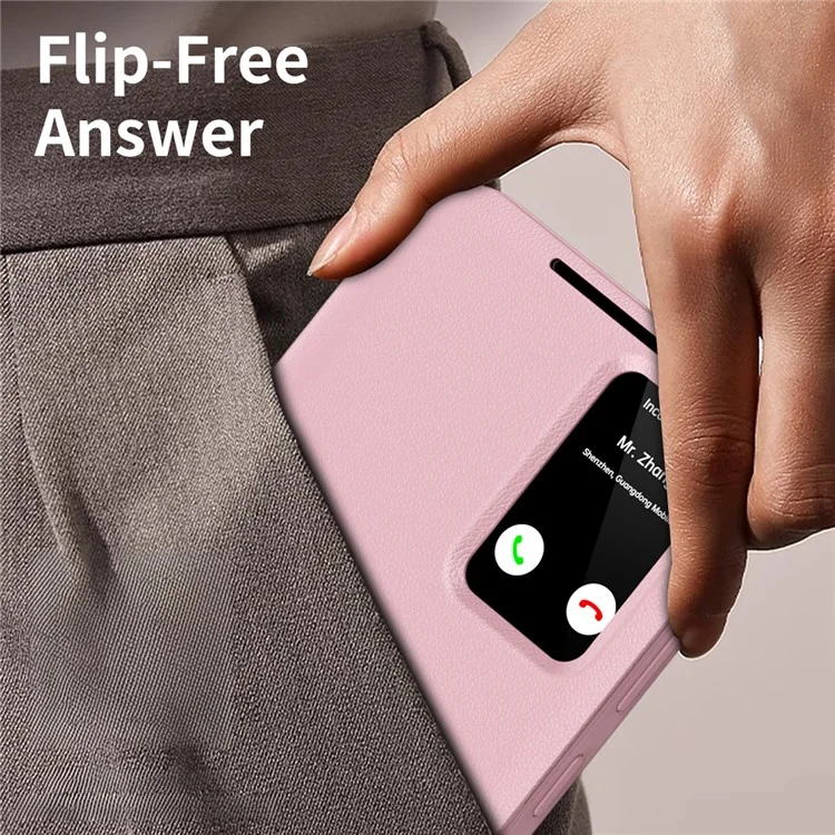 For Samsung Galaxy S22 5G Case Leather Phone Cover with View Window Card Slot - Pink