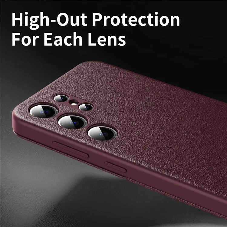 For Samsung Galaxy S23 Ultra Case Leather Phone Cover with View Window Card Slot - Wine Red