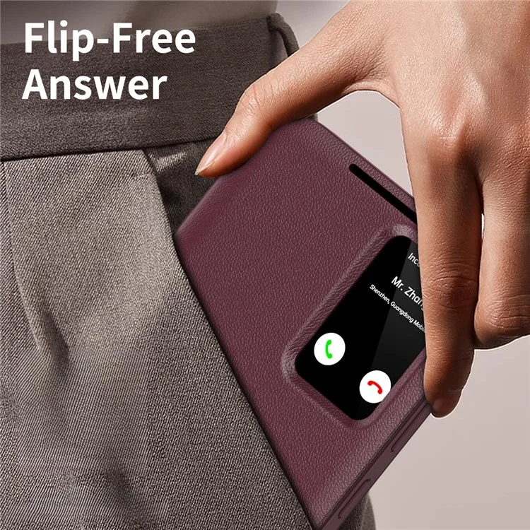 For Samsung Galaxy S23 Ultra Case Leather Phone Cover with View Window Card Slot - Wine Red