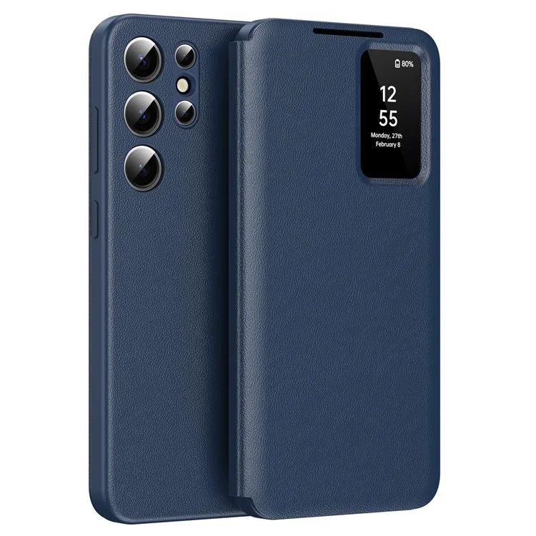 Für Samsung Galaxy S22 Ultra 5G Hülle Lederphone-Cover mit Sichtfenster Kartenfach - Saphir