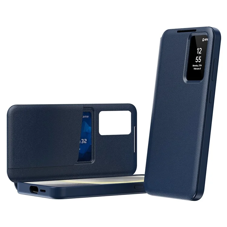 Für Samsung Galaxy S22 Ultra 5G Hülle Lederphone-Cover mit Sichtfenster Kartenfach - Saphir