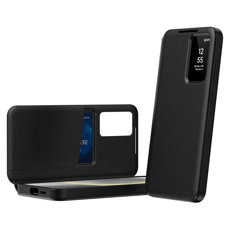 For Samsung Galaxy S22 Ultra 5G Smart View Flip Case Card Holder Wallet Cover - Black