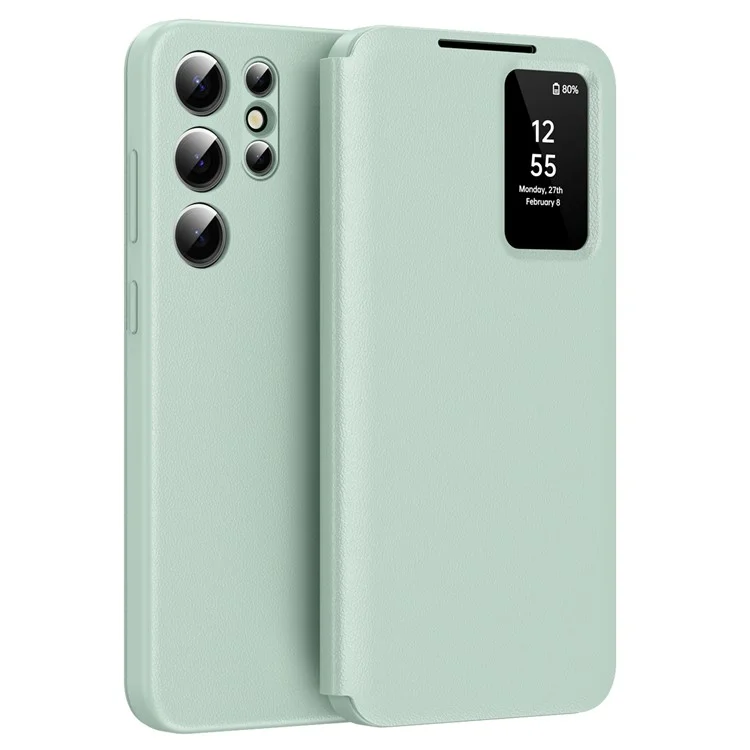 Para Samsung Galaxy S22 Ultra Smart View Flip Case Porta-cartões Carteira Capa - Verde Claro
