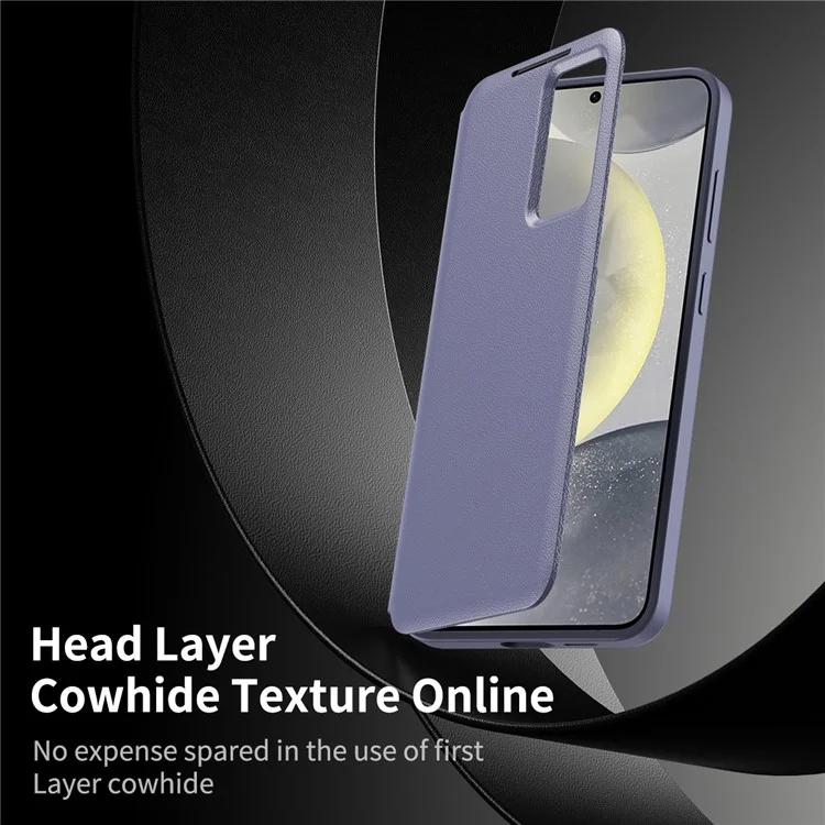 For Samsung Galaxy S25 Ultra Case Leather Phone Cover with View Window Card Slot - Grey Purple