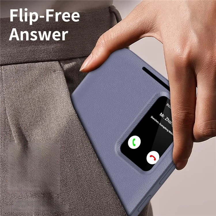 For Samsung Galaxy S25 Ultra Case Leather Phone Cover with View Window Card Slot - Grey Purple