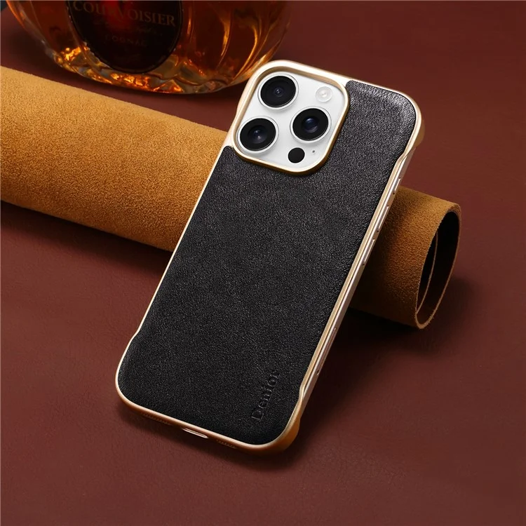 Funda para iPhone 16 Pro compatible con MagSafe, de cuero vacuno genuino + cubierta de teléfono de PC - Negro
