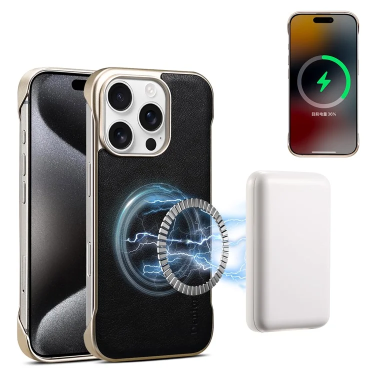 Funda para iPhone 16 Pro Max compatible con MagSafe Cuero vacuno genuino + Cubierta de teléfono de PC - Negro