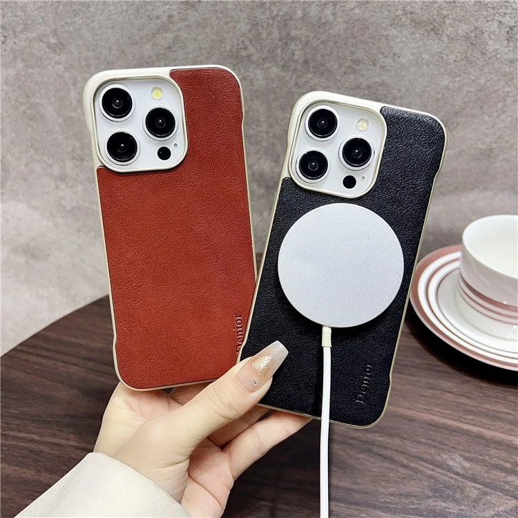 Funda para iPhone 16 Pro Max compatible con MagSafe Cuero vacuno genuino + Cubierta de teléfono de PC - Negro