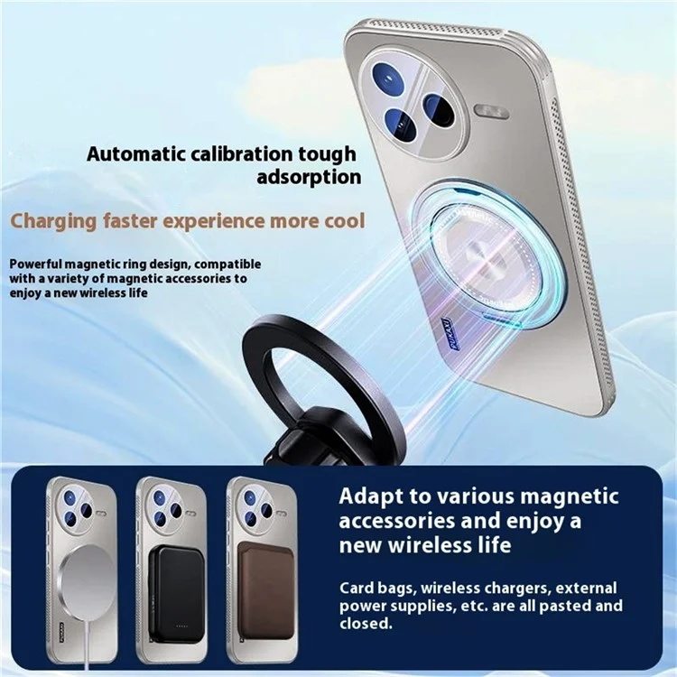 Pour Xiaomi Poco F7 Ultra 5G / Redmi K80 Pro 5G Étui Compatible avec MagSafe Support Béquille TPU PC Dissipation Thermique Coque de Téléphone - Gris