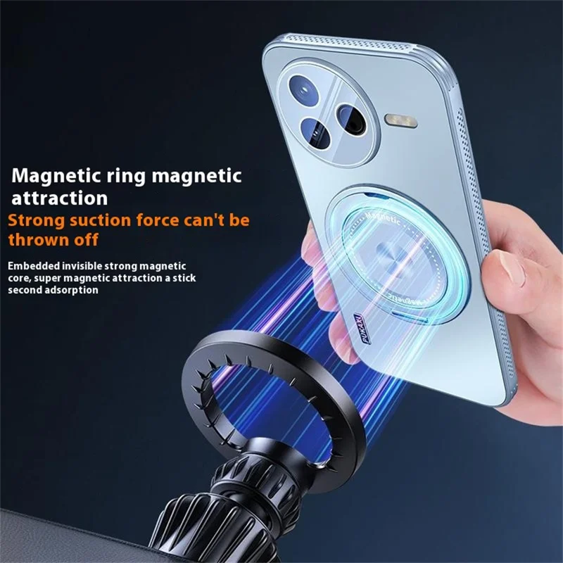 For Xiaomi Poco F7 Ultra 5G / Redmi K80 Pro 5G Magnetic Case Kickstand TPU PC Heat Dissipation Phone Cover - Black