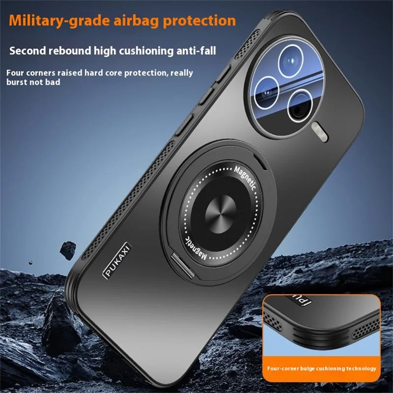 For Xiaomi Poco F7 Ultra 5G / Redmi K80 Pro 5G Magnetic Case Kickstand TPU PC Heat Dissipation Phone Cover - Black