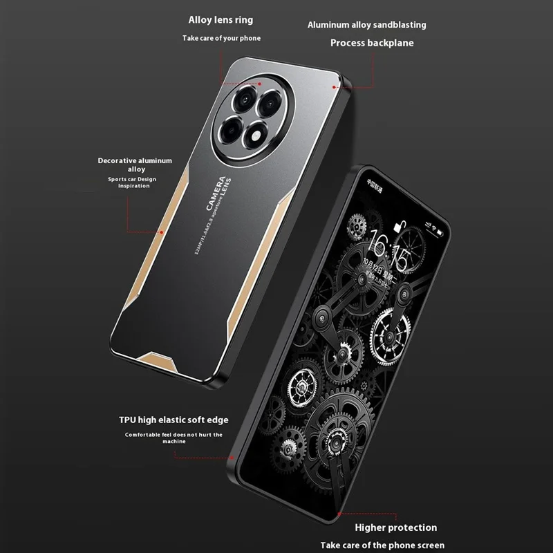 Capa para telefone OnePlus Ace 5 5G / Ace 5 Pro 5G - Cobertura traseira em liga de alumínio TPU PC - Dourada