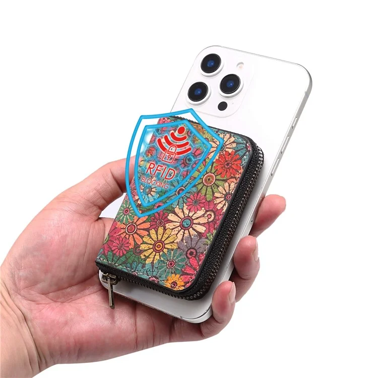 Funda magnética para iPhone 16 Pro con bolsa de cremallera desmontable y tapa trasera de cuero con flores - Verde