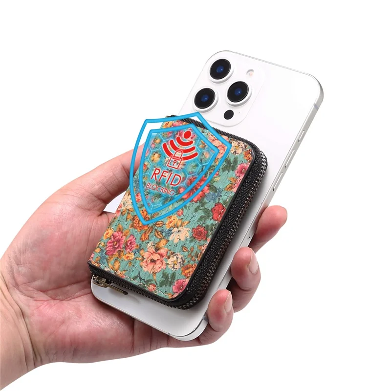 For iPhone 16 Pro Max Magnetic Case with Detachable Zipper Card Bag Flower Leather Back Cover - Blue