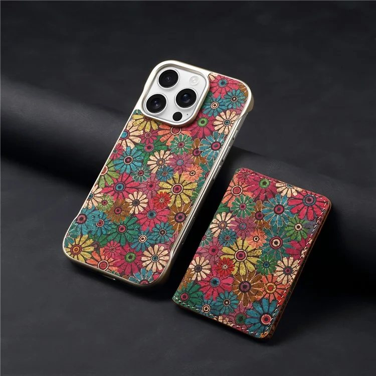 Coque magnétique compatible avec l'iPhone 16 Pro et MagSafe, motif imprimé en PU + PC avec porte-carte - Marguerite