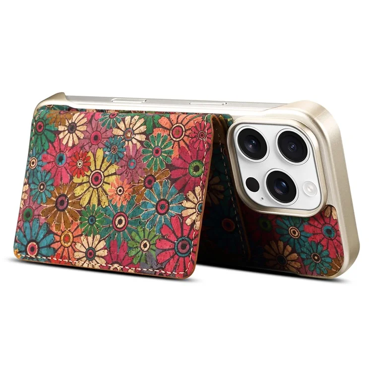 Coque magnétique compatible MagSafe pour iPhone 16 Pro Max, motif imprimé en PU + PC avec porte-cartes - Marguerite