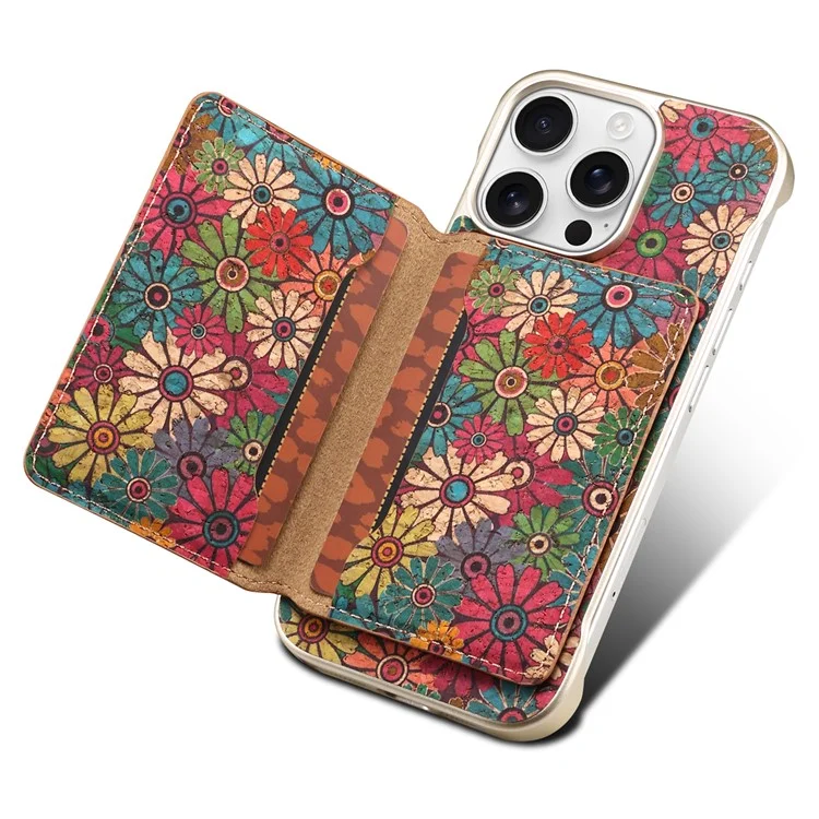 Coque magnétique compatible MagSafe pour iPhone 16 Pro Max, motif imprimé en PU + PC avec porte-cartes - Marguerite
