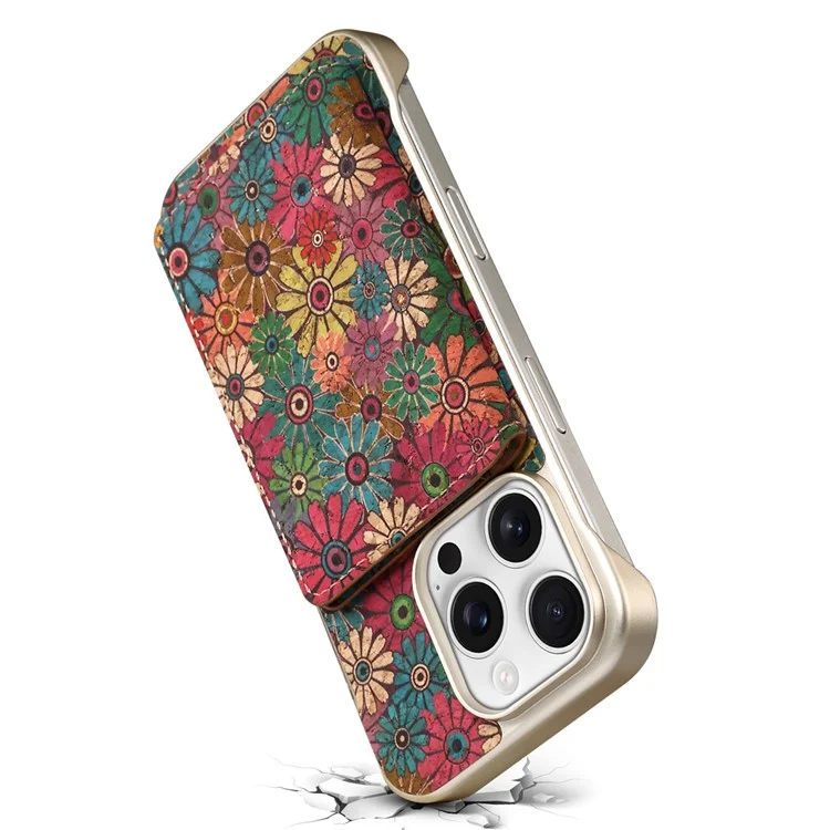 Coque magnétique compatible MagSafe pour iPhone 16 Pro Max, motif imprimé en PU + PC avec porte-cartes - Marguerite