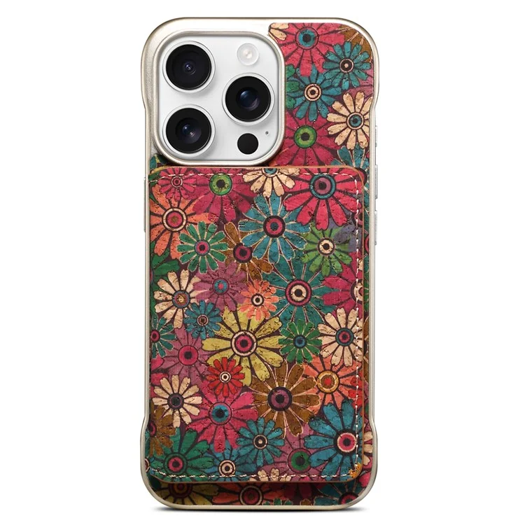 Coque magnétique compatible MagSafe pour iPhone 16 Pro Max, motif imprimé en PU + PC avec porte-cartes - Marguerite