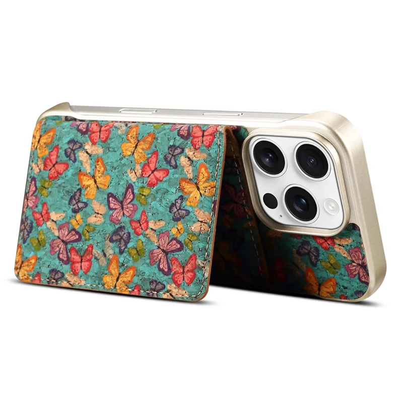 For iPhone 16 Pro Max Magnetic Case Compatible with MagSafe Pattern Print PU + PC Phone Cover with Card Holder - Butterfly Blue