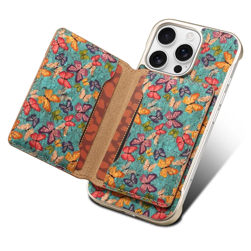 For iPhone 16 Pro Max Magnetic Case Compatible with MagSafe Pattern Print PU + PC Phone Cover with Card Holder - Butterfly Blue