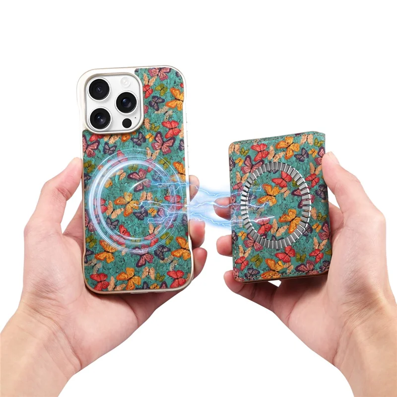 For iPhone 16 Pro Max Magnetic Case Compatible with MagSafe Pattern Print PU + PC Phone Cover with Card Holder - Butterfly Blue